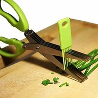 ARTO Multi-Functional Stainless Steel Kitchen Knives 5 Layers Scissors Cut Herb Spices Cooking Tools Vegetable Cutter with Cleaning Brush (Colour Multi)
