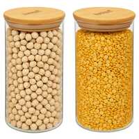 Homepuff 750ml Glass Canister Set (Set of 2) – Airtight Bamboo Lid Jars with 68% Off