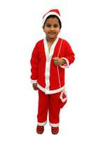 BookMyCostume Santa Claus Dress Set of 4 (Jacket, Bottom, Bag, & Cap) Kids & Adults Christmas Costume