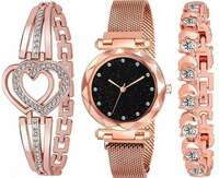 New Dimond dial Magnet Strap with Rosegold two bracelet Combo Set - WOMEN Analog Watch  