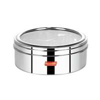 Sumeet Stainless Steel Round Masala (Spice) BoxOrganiser with See Through Lid With 7 Containers and Small Spoon Size 12 (2Ltr) (20.5cm), Silver