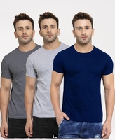 Scott International Men's Regular Fit T-Shirt - Cotton Blend, Half Sleeve, Round Neck, Stylish, Solid Plain T-Shirts for Men, Mens t Shirt - Pack of 3 (Black,White & Grey)