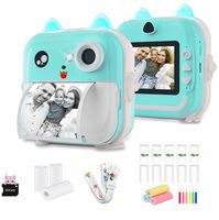 CADDLE & TOES Instant Print Camera for Kids - 1080P HD, 48MP, SD Card, Bluetooth, Free App, 3 Rolls Print Paper, Stickers, Fun Filters, Gift for Kids (Blue with Printer ROLL Set)

