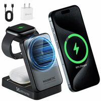 zitronix® 3 in 1 Wireless Charger for iPhone, iWatch & Airpods 15W Apple Wireless Charger with Folding Design Pocket Size Magnetic Wireless MagSafe Charger Stand Charging Station with Cable & Adapter
