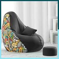 BiggieBean 4XL Bean Bag Chair with Beans Filled  (Black Green)