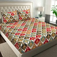 BSB HOME Pure Microfiber Jaipuri Rajasthani Prints Bedsheet for Double with 2 Pillow Covers 120tc - Red & Grey