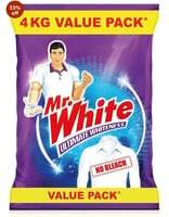 Mr White Detergent Powder 4 Kg Value Pack ( Rs60/kg) | Whiteness Boosters Gives Ultimate Whiteness | No Bleach Formula Keeps Coloured Clothes Bright And Safe | For Bucket Wash & Top Load Washing Machines 
 