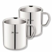 WALKN Stainless Steel Double Wall Coffee Mugs/Tea Cups for Home, Office | Set of 2, 180ml Capacity | Lightweight, Portable, Reusable, Easy to Clean | Hot & Cold Beverage | Silver (Classic)