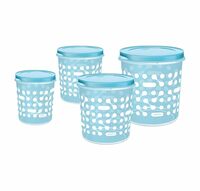 MILTON Storex Plastic Storage Jars & Containers Set of 4 (1.13L, 2L, 3.38L & 4.86L) Blue, BPA Free, Air Tight Kitchen Organizer for Spices, Atta, Grains, Dishwasher Safe and Stackable