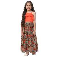 BIBA Girl Art Silk Flared Printed Lehenga Set