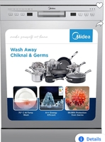 Midea TORRINO, WQP12-5201F Free Standing 13 Place Settings Intensive Kadhai Cleaning No Pre-rinse Required Dishwasher