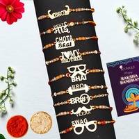 Designer Rakhi, Greeting Card, Chawal Roli Pack (9 Designer Gold Finish Rakhi With Chawal Roli Pack)