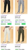 indiclub men's cargo pants for Rs. 315