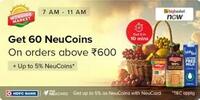 Tata Neu x Bigbasket | Get extra 60 NeuCoins on orders above 600 (7AM-11AM, 8-11 July) 