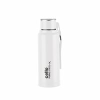 Cello Puro Steel-X Benz PU Insulated Water Bottle 410ml, White | BPA Free, Leakproof, ISI Certified | Hot & Cold Bottle for Gym, Office, College, Travel, Outdoor Sports & Yoga with Carry Loop