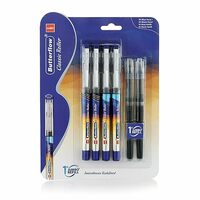 Cello Butterflow Classic Roller Pen Set | Pack of 4 Roller Pens | 2 Blue & 2 Black Ink Colour Pens + 2 Jumbo Refills | Smooth Writing Experience | For Students and Office Use | Best Pen for Exams