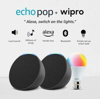 Amazon Echo Pop (Black) gift twin pack with Wipro 9W Simple Setup LED Smart Color Bulb and Alexa
