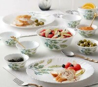 Larah by Borosil - Pack of 17 Opalware Fauna Galaxy Series Crockery for Dinner Set  (White, Green, Microwave Safe)
