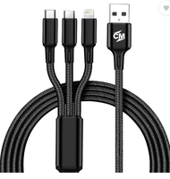 loot Callmate 3-in-1 Cable 2 A 1 m 3 in 1 Multiple USB Fast Charging for Android, iOS and Devices (Compatible with For All Smart Phones, Black, One Cable)