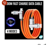 LitVibes 4 in 1 Fast Charging Cable, Portable Charger Cord/Wire Compatible with iOS, Type-C, Car/Travel Retractable New Technology Charging Data Cable for Smartphones, Light Emitting Diode - Orange