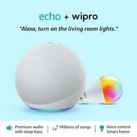 Amazon Echo (4th Gen, White) Smart Home Speaker combo with Wipro Simple Setup 9W LED Smart Bulb