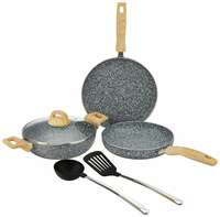 Granite Finish Non Stick 5 Pcs Induction Base Cookware Set-Granito Grey