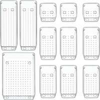 Arto Clear Transparent Acrylic Drawer Organizer Set with Various Size for Bathroom,Bedroom Dresser,Cosmetics Makeup,Kitchen Utensil,Office,Stationery,Drawer Tray Dividers,Vanity Trays (Pack of 12)