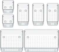 Arto Clear Transparent Acrylic Drawer Organizer Set with Various Size for Bathroom,Bedroom Dresser,Cosmetics Makeup,Kitchen Utensil,Office,Stationery,Drawer Tray Dividers,Vanity Trays (Pack of 7)