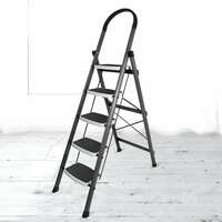 Plantex 5 Step Ladder - Foldable Steel -Wide Anti Skid Steps - 5 Year Manufacturer Warranty