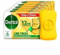 Dettol Lime Fresh Bathing Soap Bar with 12hr Freshness (750gm), 150gm (Pack of 5)
