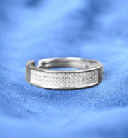 Clara Men 925 Sterling Silver Platinum-Plated Cubic Zirconia-Studded Finger Ring