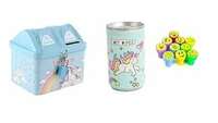 MINDFIT Unicorn Birthday Return Gift Pack (Set of 3) – Piggy Bank, Wet Wipes, Smiley Stamps