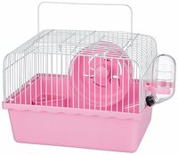 Amazon Basics Hamster, Gerbil, Guinea Pig Cage and Playhouse, Spacious cage for Small Pets, Double Story with Slide, Exercise Wheel and Feeding Bottle | 23.44 X 17.19 X 25.18 cm | Pink