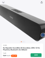 Nu Republic SoundBar 20 Soundbar, 20W, 12 Hrs Playtime, Bluetooth v5.3 (Black) on Swiggy Instamart: 