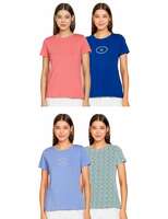 Symbol Women's Cotton Half Sleeve Round Neck Regular Fit T-Shirt (Assorted Prints | Pack of 4)