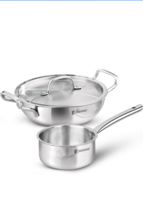 Bergner Tripro TriPly Stainless Steel 3 Pcs Cookware Set - Set of 24 cm (3 L) Indian Wok/Kadai with Lid, 16 cm (1.7 L) Teapan, Induction Bottom and Gas Stove Ready (5-Year Warranty by Bergner)