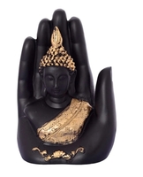 eCraftIndia Polyresin Golden Handcrafted Palm Buddha Polyresin Showpiece (12.5 cm x 7.5 cm x 17.5 cm, Black) 