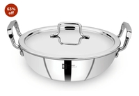 Bergner BE Essentials Triply Stainless Steel 24cm Kadai, 3.1 L Steel Kadhai