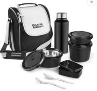 Classic Essentials Microwave Safe Lunch box Set of 5 with Bottle, Bag & Cutlery| 5 Containers Lunch Box  (1250 ml, Thermoware)