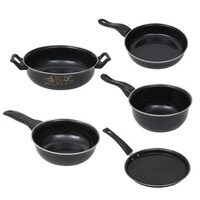ATEVON Enamel 5-Piece Cookware Set in Black 