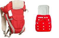 Antil's Red Baby Carrier Bag & Washable/Reuseable Baby Diaper with 5 Layer Insert White Combo