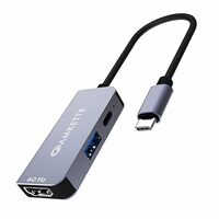 Amkette 3-in-1 60Hz Type C to HDMI Adapter, Multiport USB C Hub with 4K@60Hz, USB 3.0 @ 5Gbps, 100W PD Charging Port for Laptop, MacBook, PC and Other Type C Devices