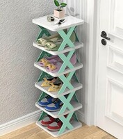 QONETIC 6-Layer Shoe Rack for Home – Stackable & Collapsible Plastic Shoe Organizer Stand | Adjustable Storage Shelf for Footwear, Books & Entryway Use – Multipurpose Space Saver (Corner Design)