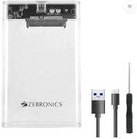 ZEBRONICS CSH01,Transparent Case, Speeds upto 5 Gbps 2.5 inch Shock Resistant SSD Enclosure  (For 2.5 SSD/HDD, TRANSPARENT)