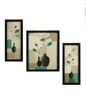 Indianara 3 Pc Set Of Floral Paintings Without Glass 5.2 X 12.5, 9.5 X 12.5, 5.2 X 12.5 Inch

