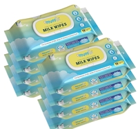 MUMta Milk baby wipes | With 99% Pure Water, Milk and Probiotics- 576 wipes| Plant Based Fabric for Sensitive Skin| Prevents irritation & rashes.(72 Each, Pack of 8)
