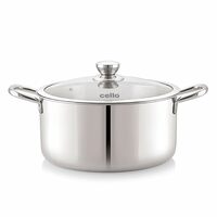 Cello Tri-Ply 20 cm Stainless Steel Cookware Casserole, 3 LTR | Tri-Ply Bottom Casserole with Glass Lid | Induction and Gas Stove Friendly | for Biryani/Pulao/Halwa/Curries | Silver