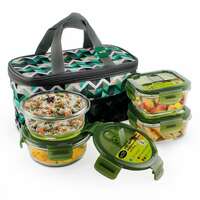Home Puff Borosilicate Glass Lunch Box -Microwavable, with AirVent Lid (4, Set of 4(320ml+400ml) At just Rs.1,049