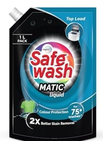 Safewash Top Load Matic Premium Liquid Detergent 1L Refill Pouch with Colour-Protect Technology | 2x Stain Removal | For All Types of Fabrics