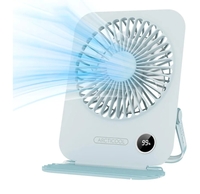 ARCTICOOL Small Table Fan with LED Display, 2000mAh Battery Rechargeable Fan with 5 Speeds, Mini Desktop Fan with 180° Tilt Folding and Phone Stand for Home and Office 